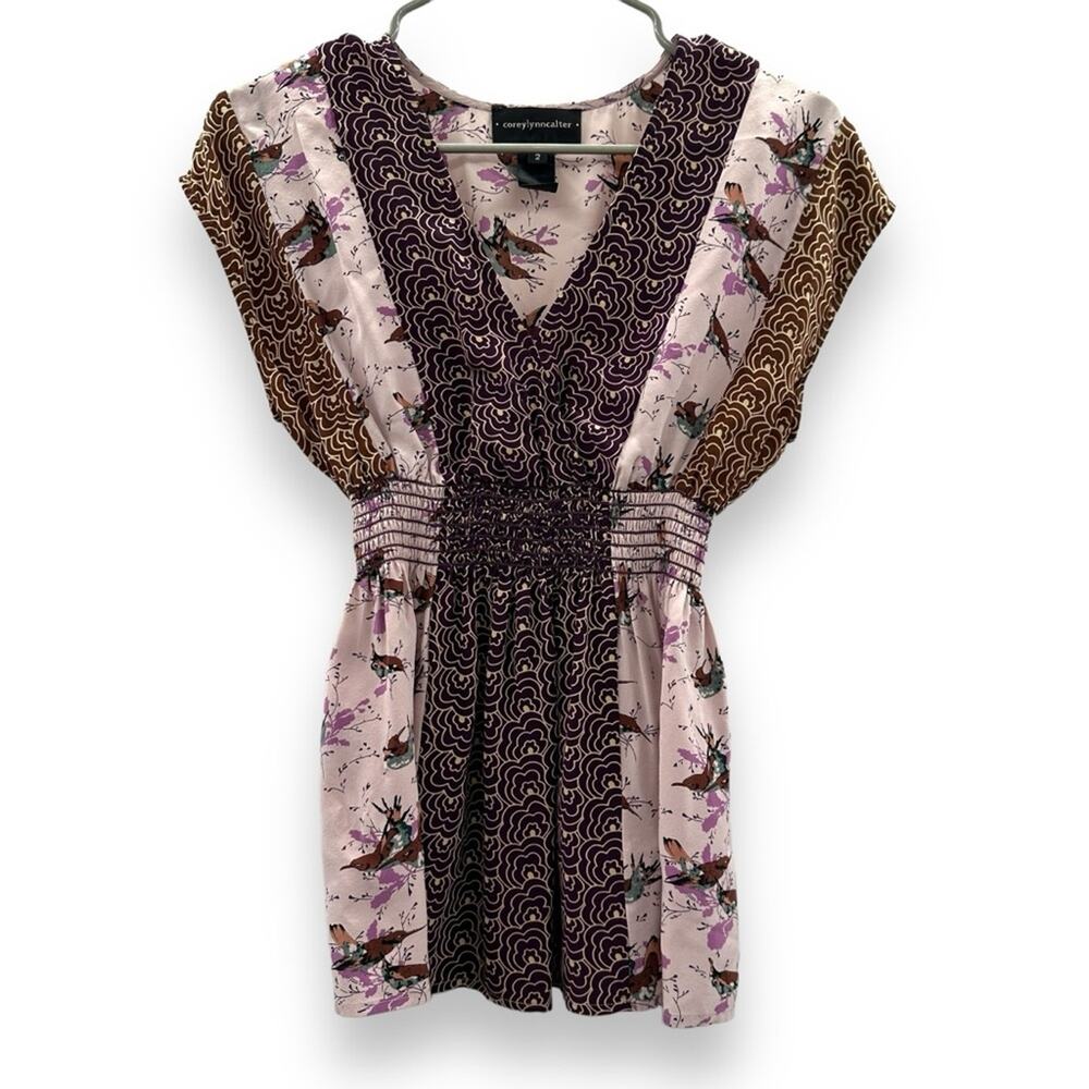 Anthropologie Corey Lynn Calter Thrush Song Bird‎ Silk Short Sleeve Top Sz 2